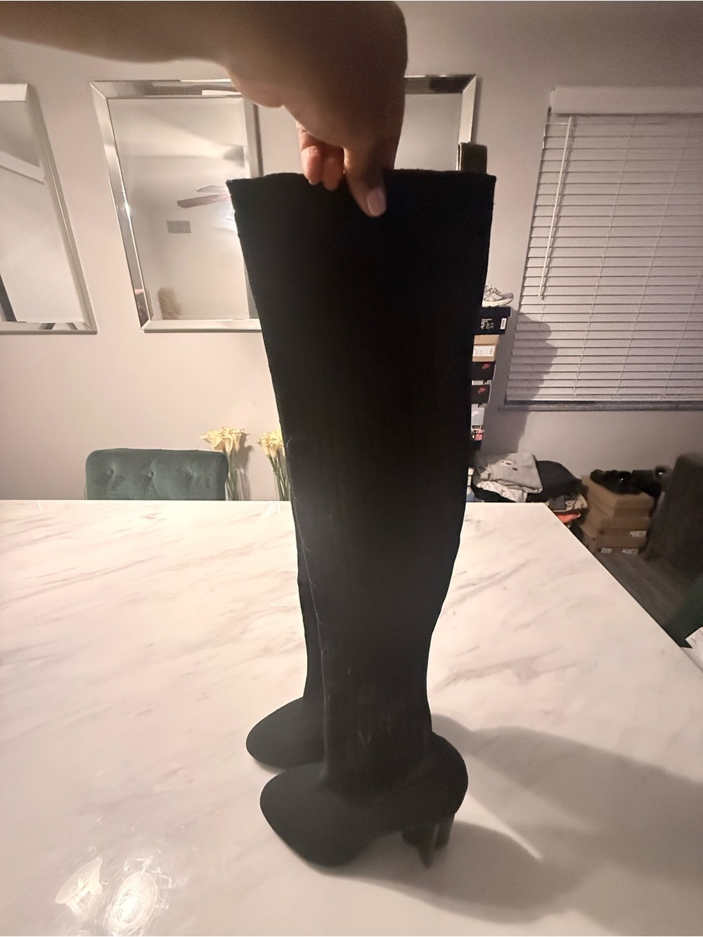 Louis Vuitton Black Over-the-Knee Monogram Stretch Boots with Block Heel - Picture 3 of 7